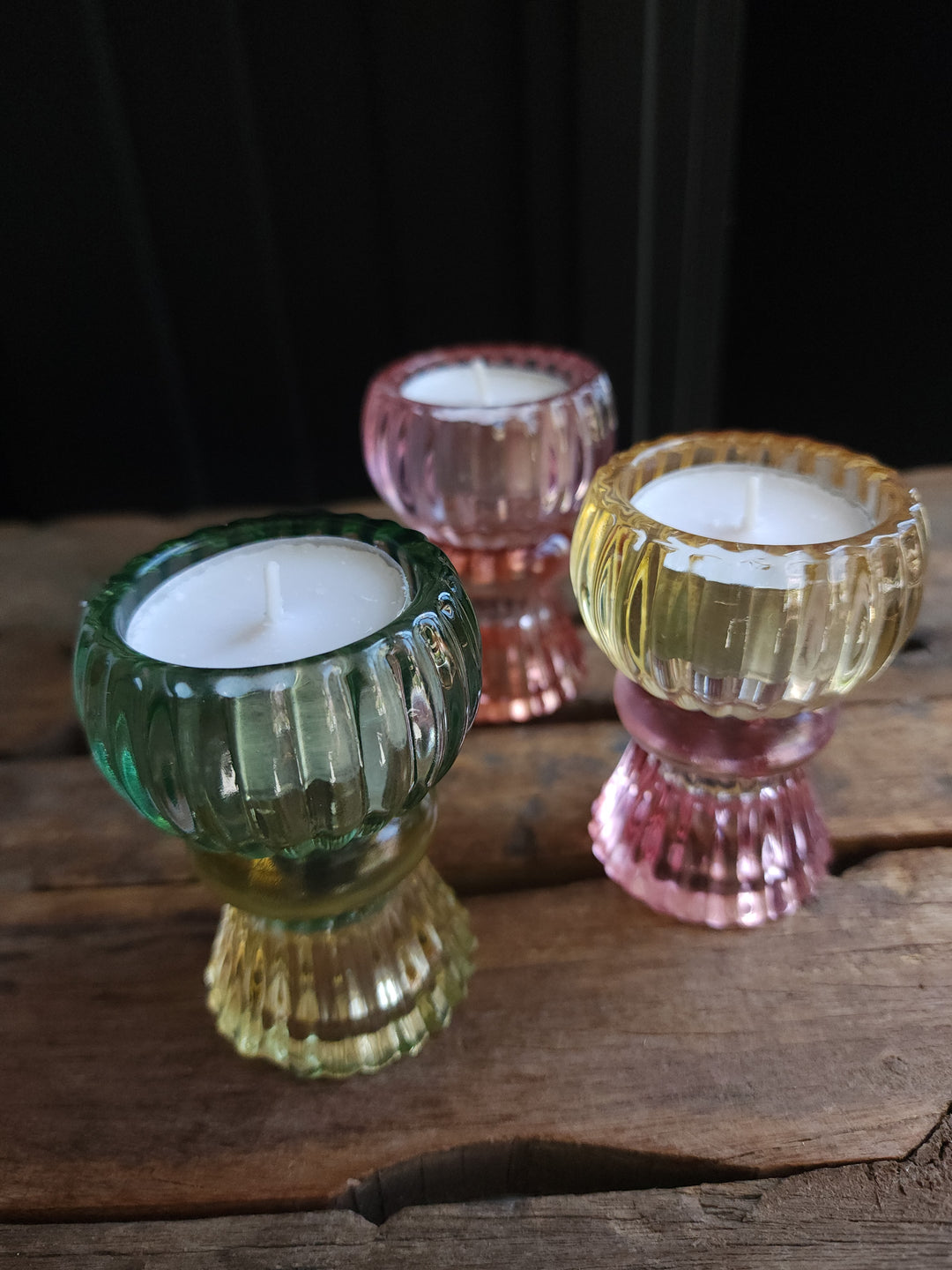 Set of 3 glass tealight candle holders