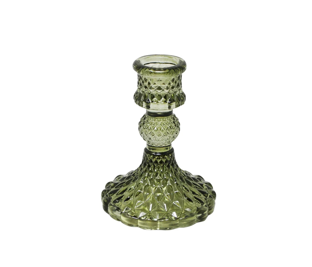 Glass Candle Stick Holder - Green