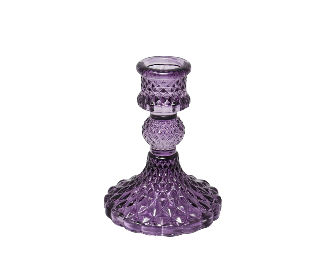 Glass Candle Stick Holder - Purple