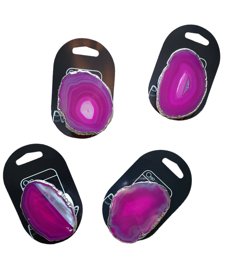 Silver Plated Agate Pop Socket - Pink