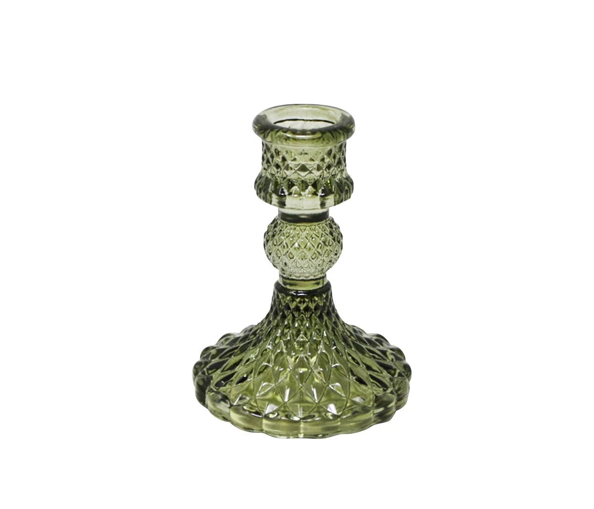 Glass Candle Stick Holder - Green - Grow & Bloom Co.